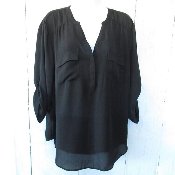 torrid Tops - Torrid Top 1X 1 Harper Black Popover 3/4 Sleeve Plus Size